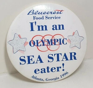 BLUECREST FOOD SERVICE OLYMPICS ATLANTA GEORGIA 1996 PIN BADGE BUTTON VINTAGE - Picture 1 of 2