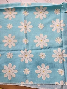 1960's vintage BLUE Background W Groovy White DAISY'S DAISIES Fabric 33 X 40" - Picture 1 of 4