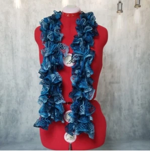 Blue crochet metal thread  ocean sky scarf - Picture 1 of 12