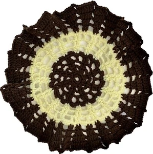 Granny Yarn Crochet Ruffle Doily - Brown & Yellow Dresser Table Doily - Picture 1 of 5