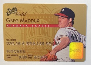1995 Donruss Studio Gold Die Cut Credit Card Greg Maddux Atlanta Braves 6 Of 50