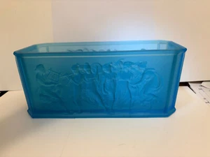 Tiffin/US Glass, Elysium, Blue Satin Glass, Rare Large Bulb Box Planter - Picture 1 of 15