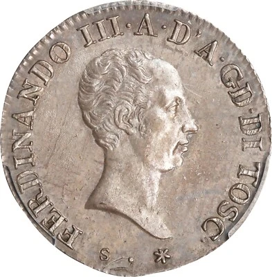 ITALY / ITALIAN STATES  TUSCANY  1823  1 LIRA SILVER COIN PCGS CERTIFIED MS63 - Image 1 of 4