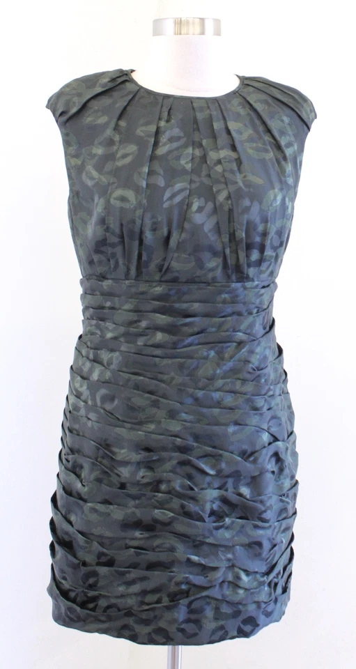 Mini Vestido Colección Jill Stuart Verde Estampado Animal Seda Acanalada Talla 8 Leopardo Foto 1 de 4