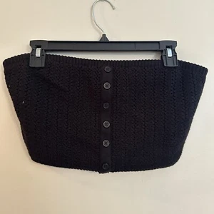 Forever 21 Womens XL Black Crocheted ButtonBandeau Crop Top Off The Shoulder NEW - Picture 1 of 10
