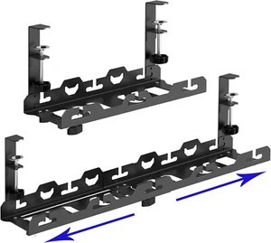 Adjustable Under Desk Cable Organizer - Large Capacity Metal Storage Tray Black - Picture 1 of 7