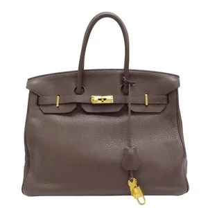 HERMES Birkin 35 Handbag Togo Leather 47 Chocolat □L Stamp Gold Metal - Picture 1 of 16