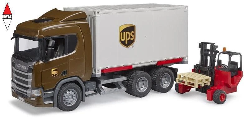 MODELLINO BRUDER CAMION UPS LOGISTICA SCANIA SUPER 560R CON CARRELLO ELEVATORE - Immagine 1 di 1