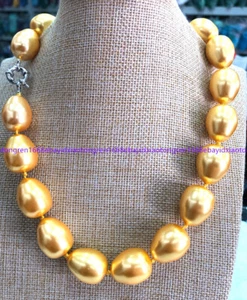 HUGE AAA++ LARGE FASHION 20MM SOUTH SEA GOLD BAROQUE SHELL PEARL NECKLACE 18INCH - Picture 1 of 12