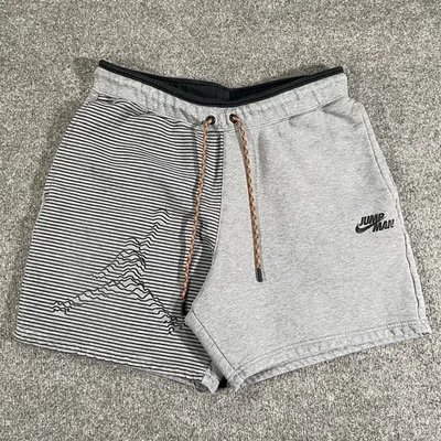 Jordan Jumpman Shorts Men Medium Gray Black Striped Fleece Drawstring DJ0186-091 - Image 1 of 4