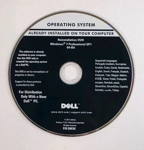 Microsoft Windows 7 Professional SP1 64 Bit DELL Reinstallation DVD Disk - Picture 1 of 3