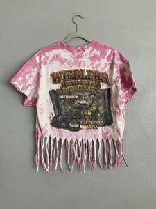 Harley Davidson T-Shirt Gr. Large Fransenenden Batik Pink Weiß Davenport Iowa - Bild 1 von 5