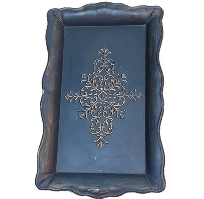 Retired Southern Living At Home Florentine Serving Tray Black & Gold Metal Matte - Image 1 of 4