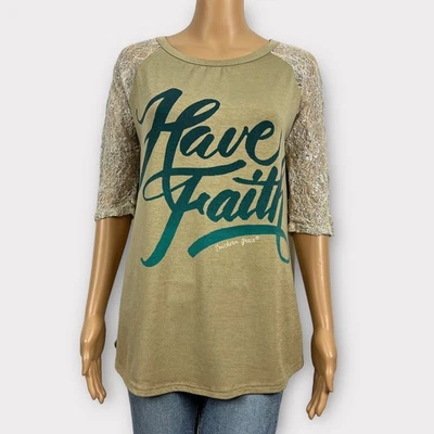 Camisa túnica Southern Grace Have Faith Cruz MEDIANA encaje manga 3/4 religiosa Foto 1 de 4