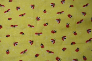 7/8ths of a yard ladybugs on yellow plus a hefty tail cotton fabric - Picture 1 of 2