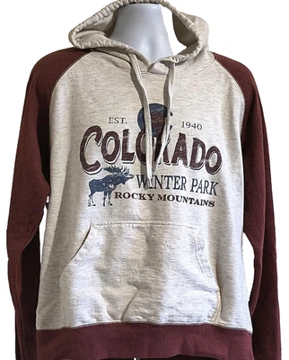 MV Sudadera con Capucha Deportiva Para Hombres XL Gris Borgoña Colorado Invierno Parque Montañas Rocosas Alce Foto 1 de 4