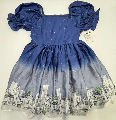 NUEVO Vestido Pippa and Julie Niñas Azul Noche Estrellada Paisaje Urbano Niños 6X Fiesta de Hadas Foto 1 de 4