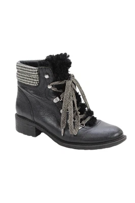 Sam Edelman Womens Lace Up Faux Fur Trim Ankle Boots Black Leather Size 9.5 - Image 1 of 4