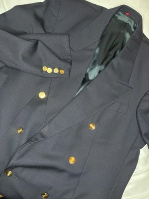 Vinage Savile Row 40L Navy Blue Double Breast Blazer Six Gold Buttons Sport Coat - Image 1 of 4