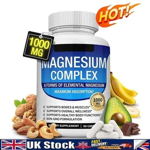90 Capsules Glycinate 1000mg Magnesium 8-Month Supply complex - Picture 1 of 3