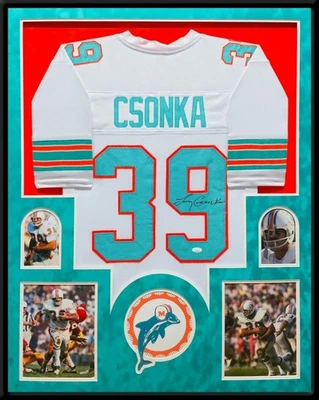 绒面革框迈阿密多芬斯拉里·森卡亲笔签名签名球衣 JSA 正品证书 — 第 1/4 张图片