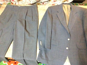 Men’s 40 S 34 W Stafford Suit Light Grey Weave Vintage Polyester Short Inseam - Picture 1 of 14