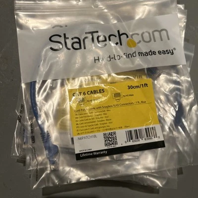 12 - 1' FT CAT6 PATCH CORD ETHERNET NETWORK CABLE BLUE Cat-6 STARTECH - Image 1 of 2