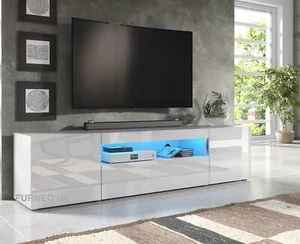200cm TV Stand White Unit Modern Long Cabinet Gloss &Matt Clifton 08 LED Lights - Picture 1 of 6