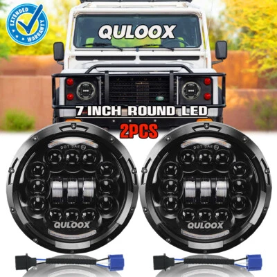 Pair 7" inch Round LED Headlight High/Lo Beam Kit For Land Rover Defender 90 110 - Image 1 of 4