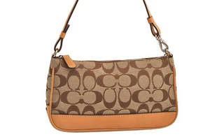 Auténtico Bolso de Mano Coach Signature Bolso Cartera Lona Cuero 6094 Marrón 7075M - Imagen 1 de 10