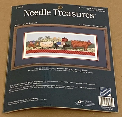 JCA / Teresa Kogut "Animals on Parade" Patriotic Farm Cross Stitch Kit NIP 18x8" - Image 1 of 2