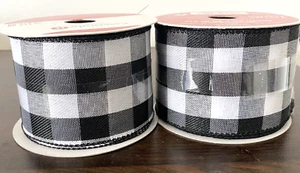 2 x Celebrate It Black & White Plaid Wired Crafting Ribbon 2.5 inches x 20 ft. - Picture 1 of 4
