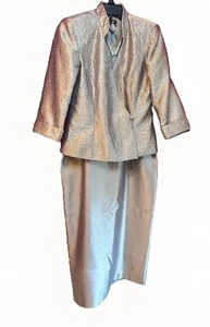Alex Evenings Skirt Suit sz 8 Women’s Champagne Gold Beaded Long Maxi Vtg - Picture 1 of 24