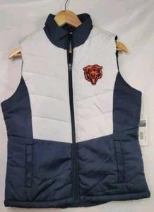 NWT WOMENS LARGE NFL TEAM APPAREL CHICAGO BEARS WHITE/BLUE PUFFER VEST - Picture 1 of 7