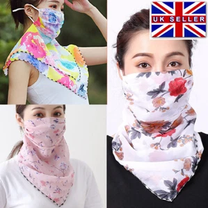 WOMEN'S SCARF FACE SHIELD MASK PROTECTIVE BANDANA CHIFFON MOUTH COVER SUNSCREEN  - Picture 1 of 11