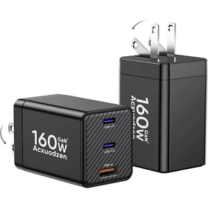 2-Pack 160W USB-C Charger Block | 3-Port GaN Fast Charger, Dual 65W | MacBook, - Photo 1 sur 7