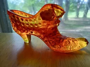 Fenton Art Glass Hobnail Cathead Shoe In Orange Amberina Glass With The Logo... - Picture 1 of 16