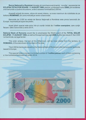 ROMANIA 2,000 LEI 1999 BU FOLDER,IMAGINATIVE REPRODUCTION OF THE SOLAR SYSTEM AT - Image 1 of 4