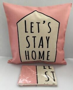 Set x2 NEWDecorative Home Bedding Decor Zip Up Let’s Stay Home Pillow Case Cover