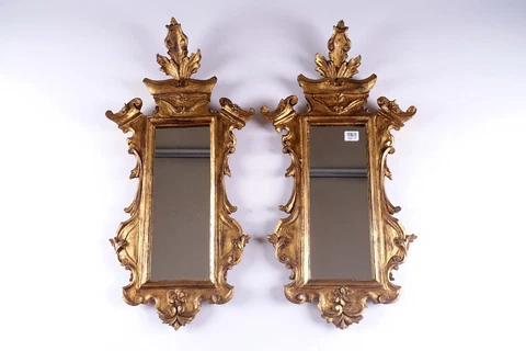 PAIR antique italian wood carved gold gilt wall mirrors rare furniture Cover