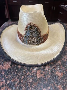 Stetson Roadrunner Straw Cowboy Hat 6 7/8   Full Feather band  Bryancote Finish - Picture 1 of 4