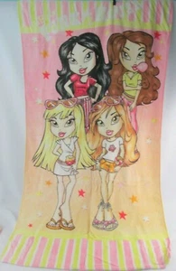 Bratz Punk House Terry Beach Bath Towel MGA Cotton 30" x 55" Pink Yellow Stars - Picture 1 of 7