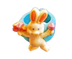 Russ RING Easter Vintage BUNNY RABBIT White w FLOWERS 1980s Size 4 ADJUSTABLE - Picture 1 of 3