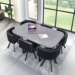 White Wooden Dining Table & 6 Chairs Rretro - Picture 1 of 24