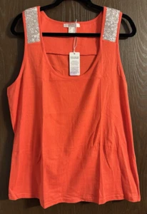Lascana for Venus Women's Coral Sequin Detail Racer Back Cotton Tank Top Size 3X - Picture 1 of 3