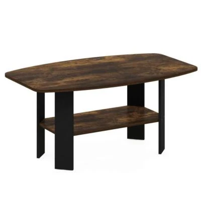 Coffee Table 35.5"W Amber Pine/Black Simple Rectangle Wood Shelf Rounded Corners - Image 1 of 4