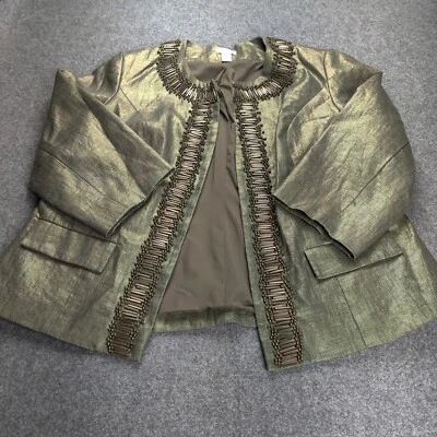 Chicos Chaqueta Mujer 2 Verde Lino Metálico Adornado Abierto Cóctel Fiesta Trabajo Foto 1 de 4