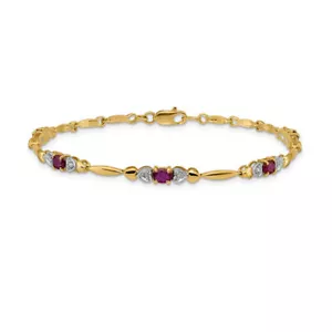 10K Solid Yellow Gold Diamond Ruby Tennis Bracelet - Picture 1 of 12