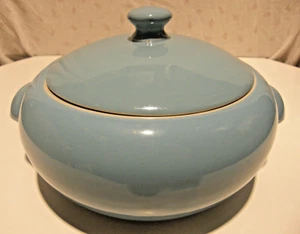 Vintage Baby Blue Heavy Stoneware Bowl w/ Lid SIGNED - Picture 1 of 17