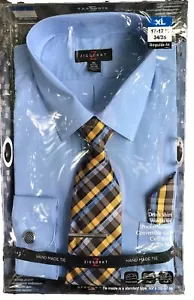 Men's Dress Shirt Vista Blue with Tie + Handkerchief, Cuff Links, Tie Bar - Picture 1 of 6